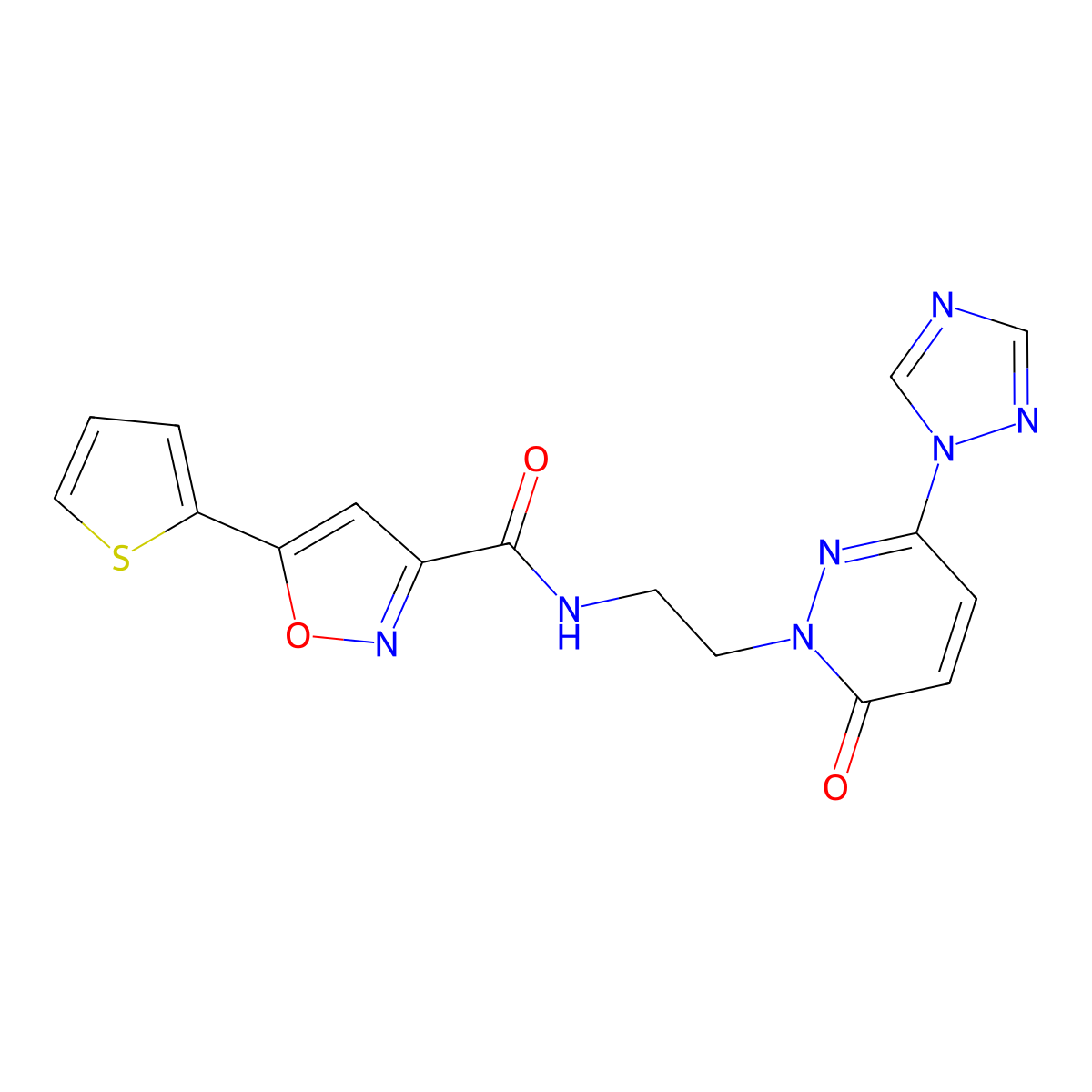 N-(2-(6-oxo-3-(1H-1,2,4-triazol-1-yl)pyridazin-1(6H)-yl)ethyl)-5-(thiophen-2-yl)isoxazole-3-carboxamide molecular structure, CAS 1448030-18-9