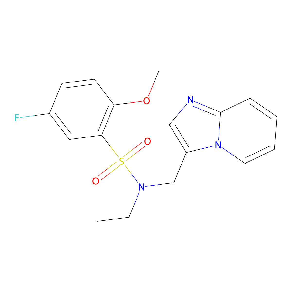 N-ethyl-5-fluoro-N-(imidazo[1,2-a]pyridin-3-ylmethyl)-2-methoxybenzenesulfonamide molecular structure, CAS 1448030-19-0