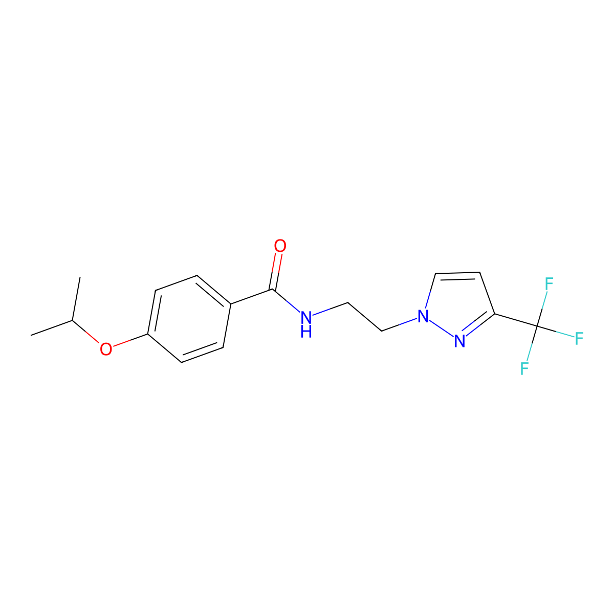 4-isopropoxy-N-(2-(3-(trifluoromethyl)-1H-pyrazol-1-yl)ethyl)benzamide molecular structure, CAS 1448030-21-4