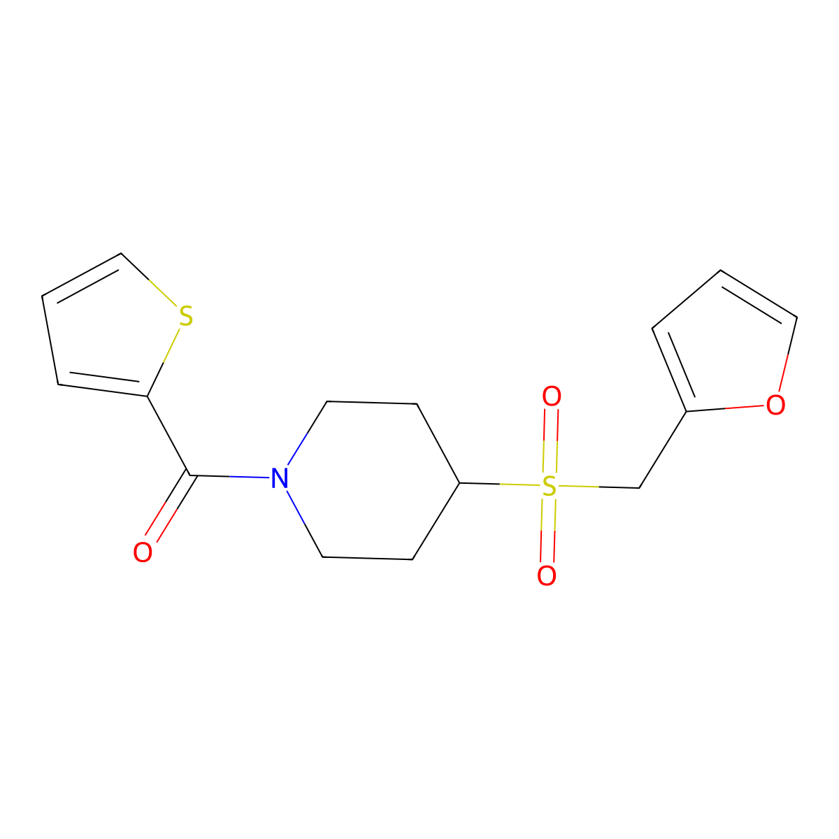 (4-((Furan-2-ylmethyl)sulfonyl)piperidin-1-yl)(thiophen-2-yl)methanone molecular structure, CAS 1448030-23-6