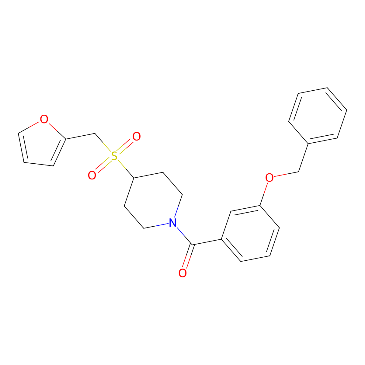 (3-(Benzyloxy)phenyl)(4-((furan-2-ylmethyl)sulfonyl)piperidin-1-yl)methanone molecular structure, CAS 1448030-33-8
