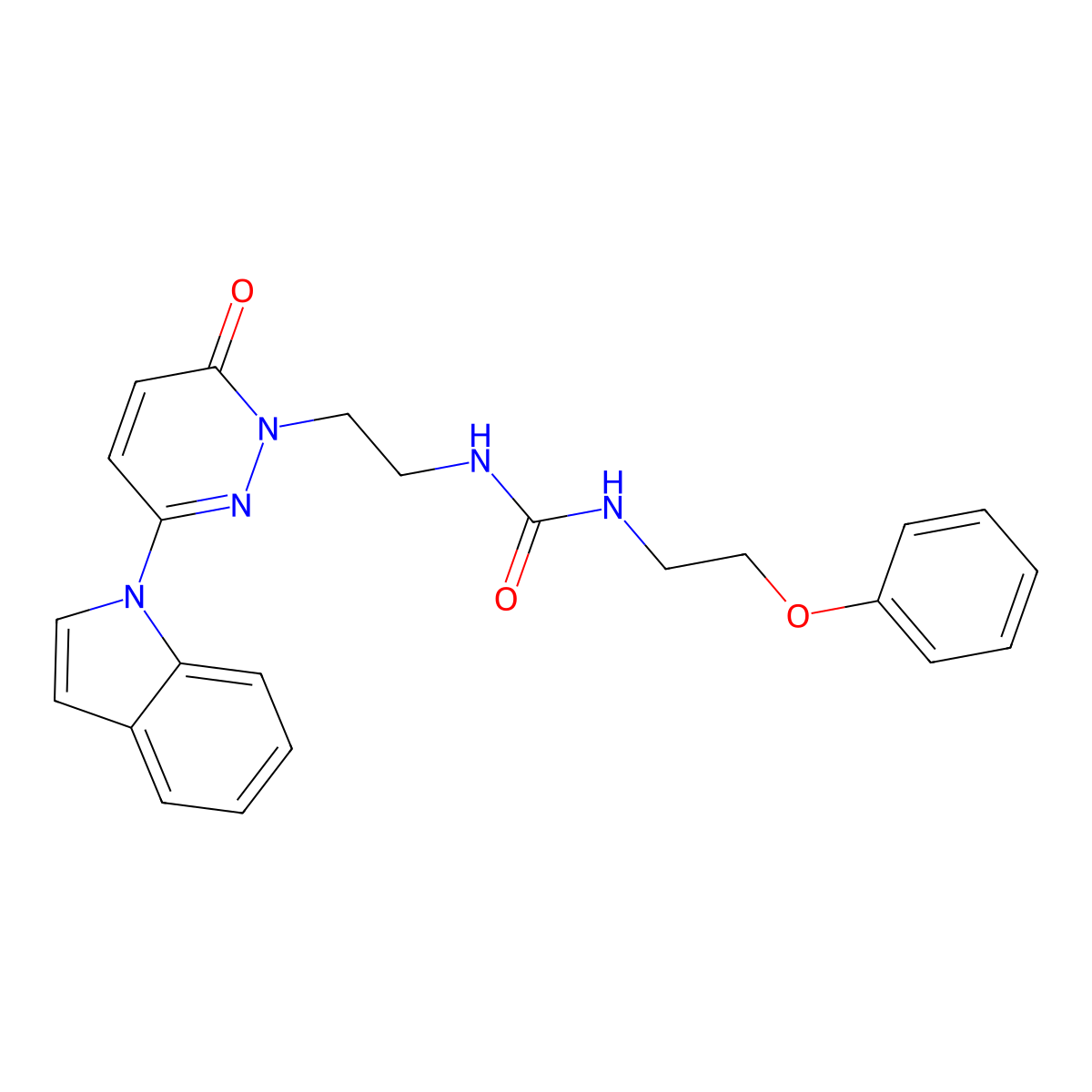 1-(2-(3-(1H-indol-1-yl)-6-oxopyridazin-1(6H)-yl)ethyl)-3-(2-phenoxyethyl)urea molecular structure, CAS 1448030-42-9