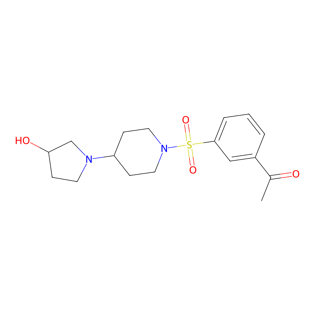 1-(3-((4-(3-Hydroxypyrrolidin-1-yl)piperidin-1-yl)sulfonyl)phenyl)ethanone molecular structure, CAS 1448030-45-2