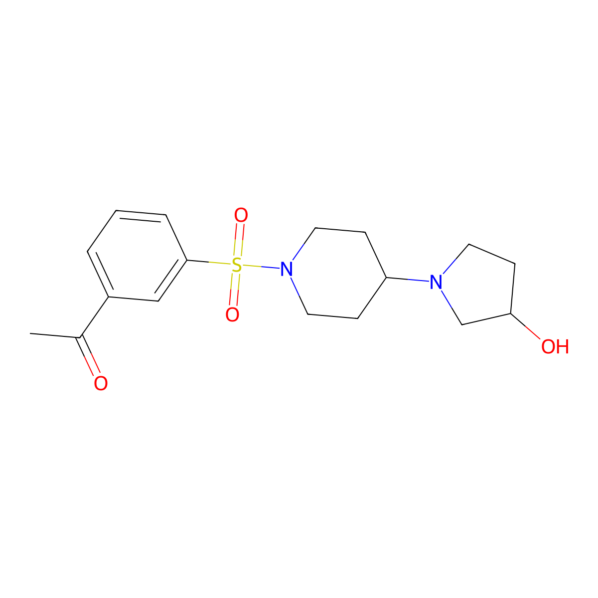 1-(3-((4-(3-Hydroxypyrrolidin-1-yl)piperidin-1-yl)sulfonyl)phenyl)ethanone molecular structure, CAS 1448030-45-2