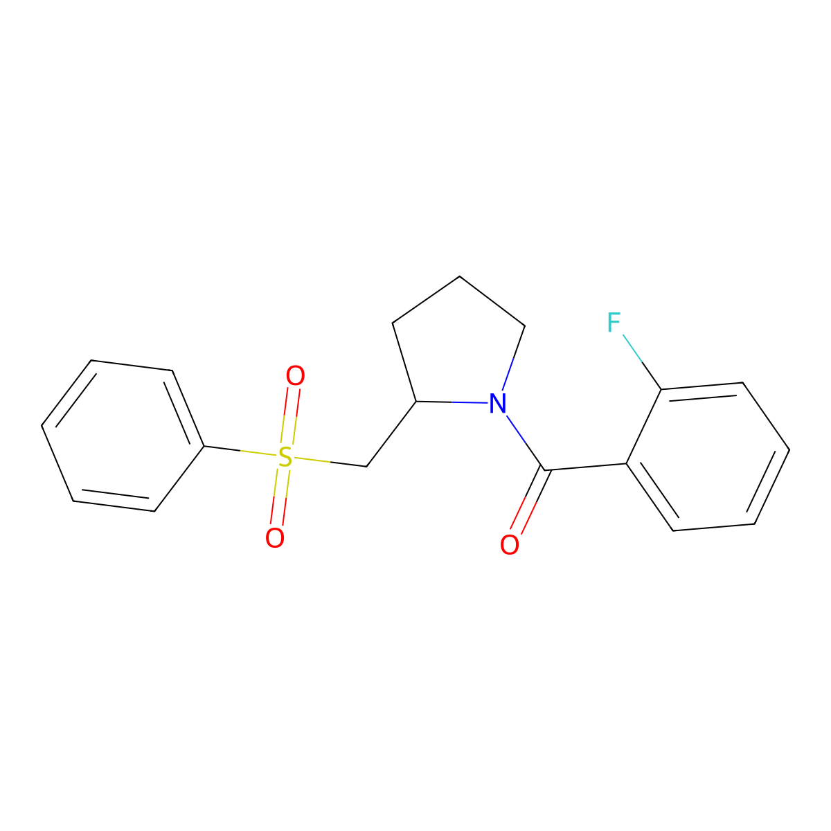 (2-Fluorophenyl)(2-((phenylsulfonyl)methyl)pyrrolidin-1-yl)methanone molecular structure, CAS 1448030-52-1