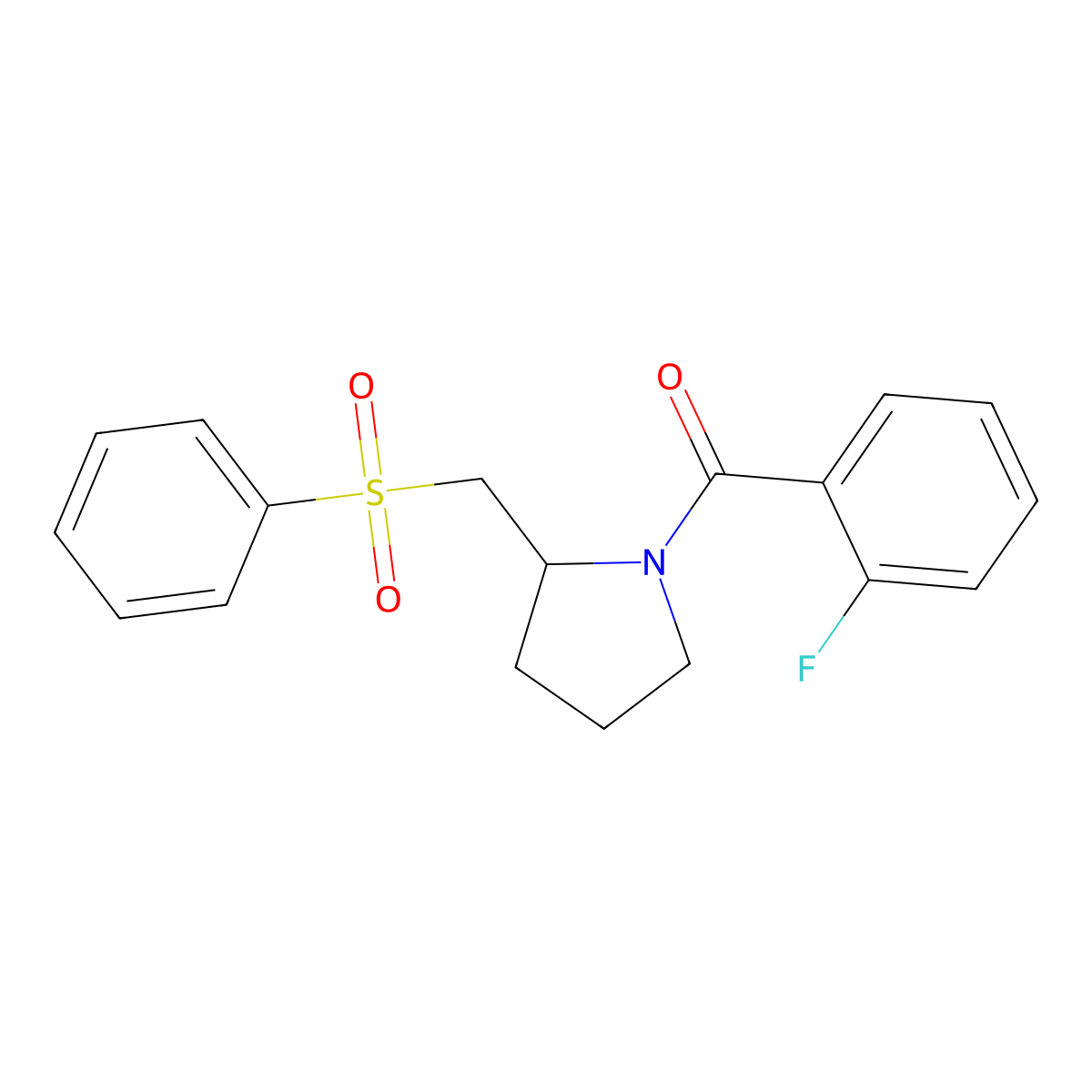 (2-Fluorophenyl)(2-((phenylsulfonyl)methyl)pyrrolidin-1-yl)methanone molecular structure, CAS 1448030-52-1