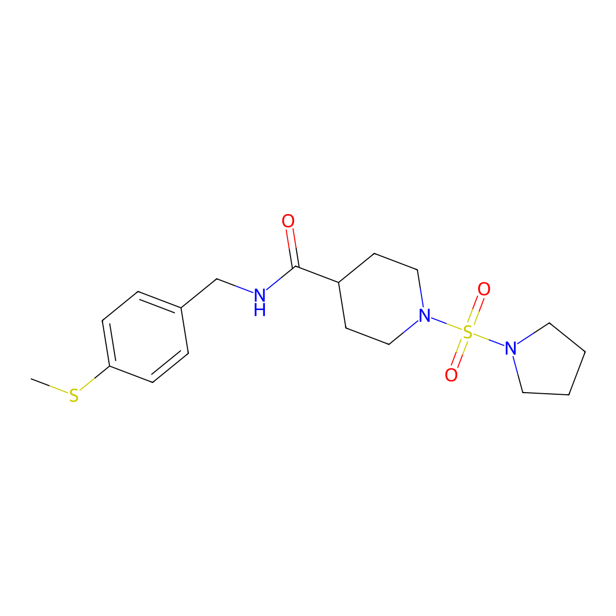 N-(4-(methylthio)benzyl)-1-(pyrrolidin-1-ylsulfonyl)piperidine-4-carboxamide molecular structure, CAS 1448030-55-4