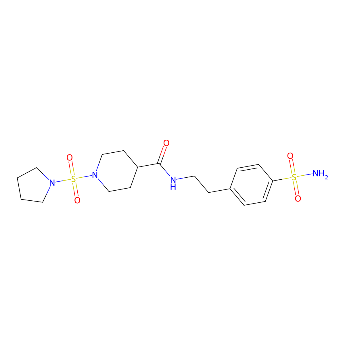 1-(pyrrolidin-1-ylsulfonyl)-N-(4-sulfamoylphenethyl)piperidine-4-carboxamide molecular structure, CAS 1448030-56-5
