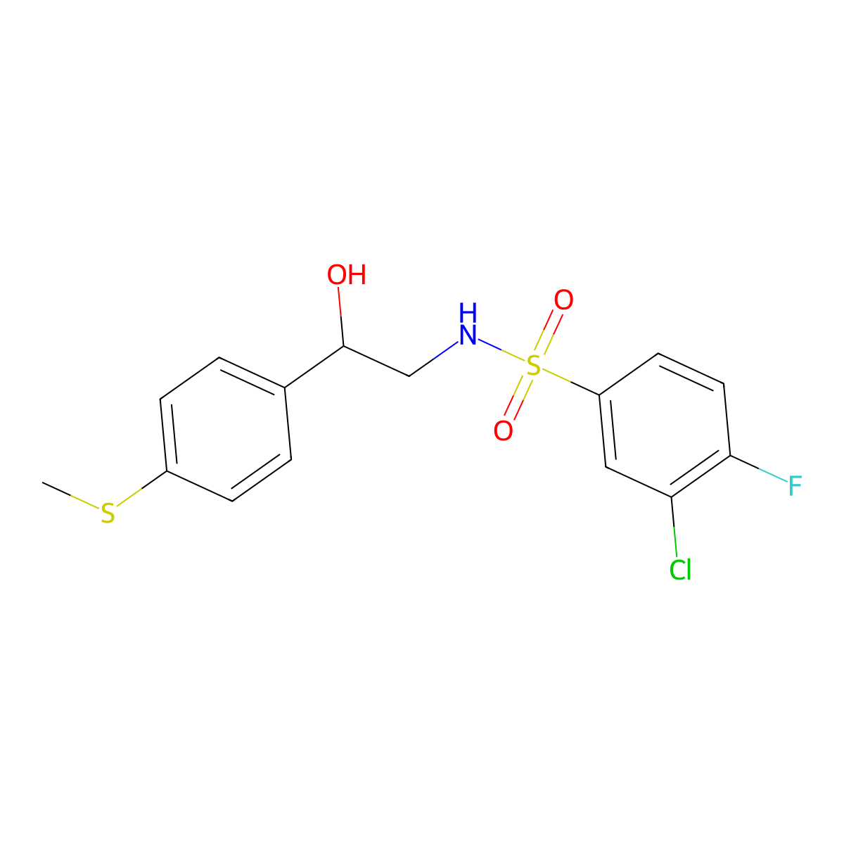 3-chloro-4-fluoro-N-(2-hydroxy-2-(4-(methylthio)phenyl)ethyl)benzenesulfonamide molecular structure, CAS 1448030-59-8