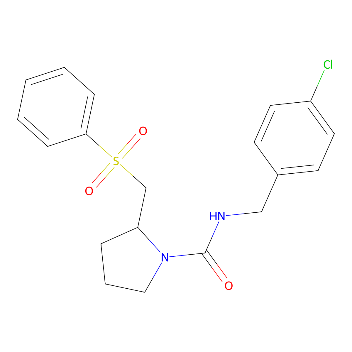 N-(4-chlorobenzyl)-2-((phenylsulfonyl)methyl)pyrrolidine-1-carboxamide molecular structure, CAS 1448030-62-3