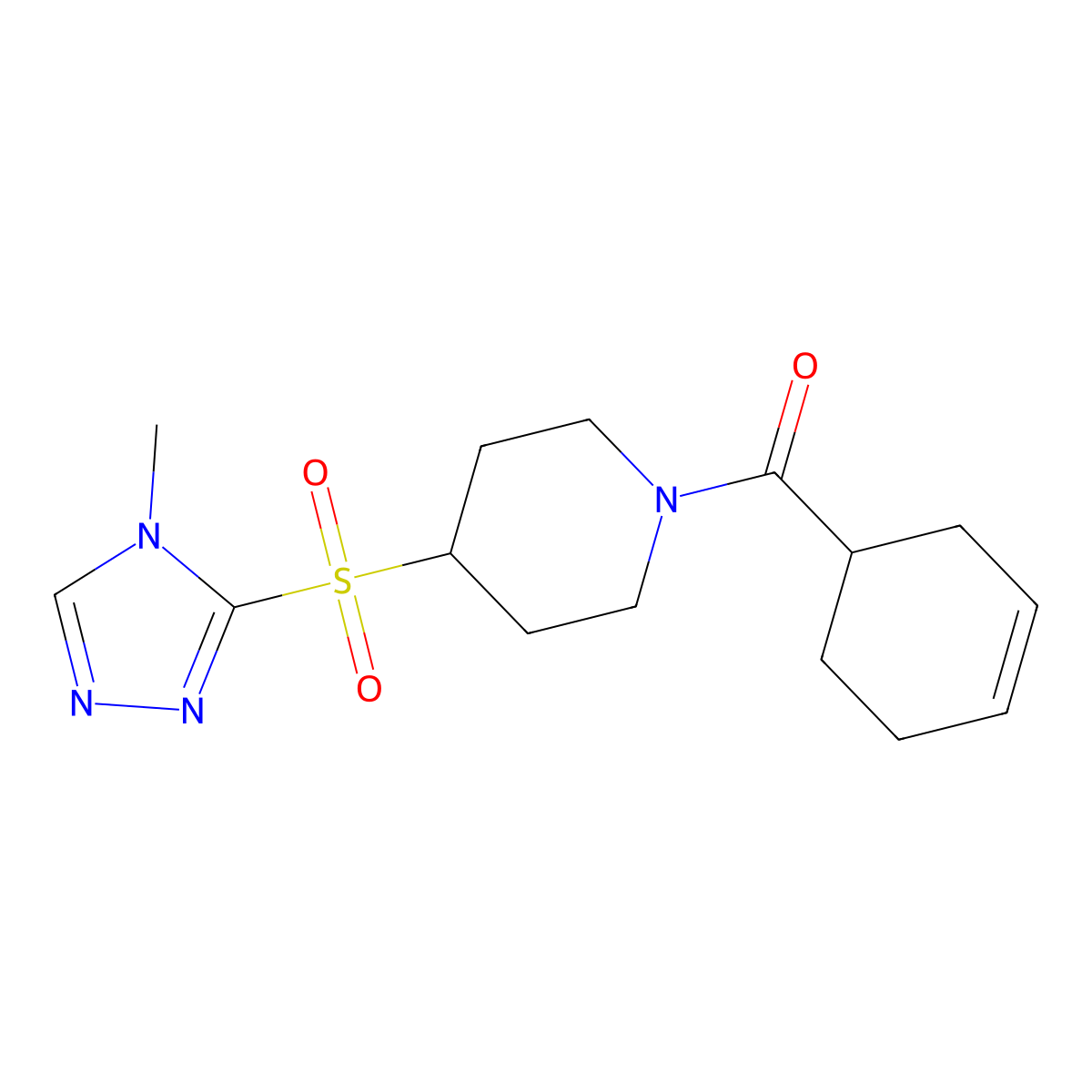 cyclohex-3-en-1-yl(4-((4-methyl-4H-1,2,4-triazol-3-yl)sulfonyl)piperidin-1-yl)methanone molecular structure, CAS 1448030-68-9