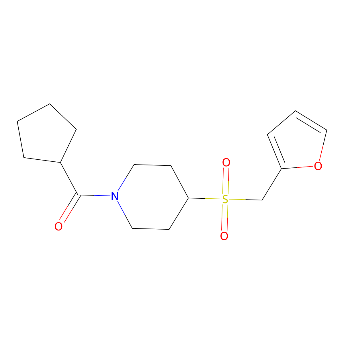 Cyclopentyl(4-((furan-2-ylmethyl)sulfonyl)piperidin-1-yl)methanone molecular structure, CAS 1448030-70-3