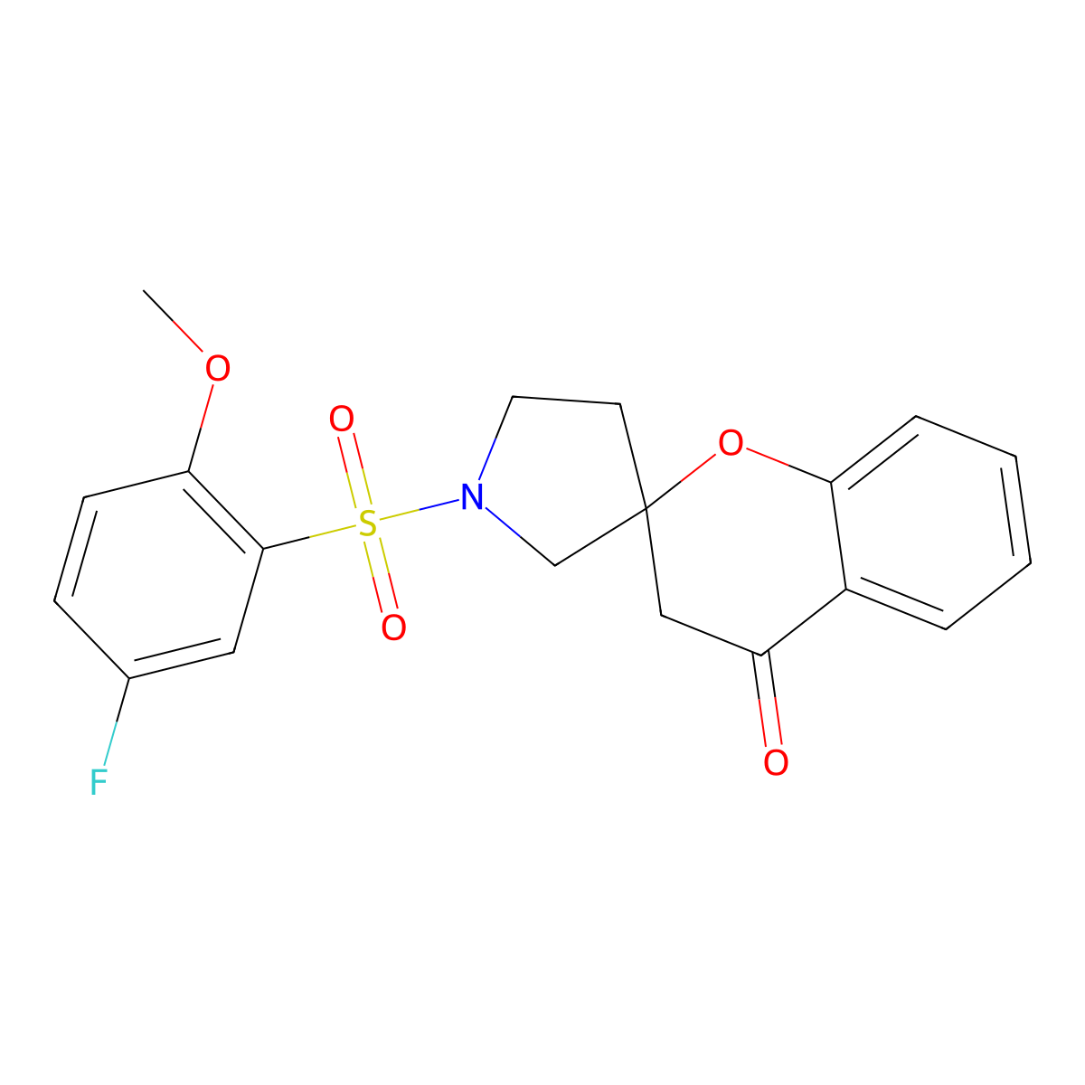 1'-(5-Fluoro-2-methoxybenzenesulfonyl)-3,4-dihydrospiro[1-benzopyran-2,3'-pyrrolidine]-4-one molecular structure, CAS 1448030-71-4