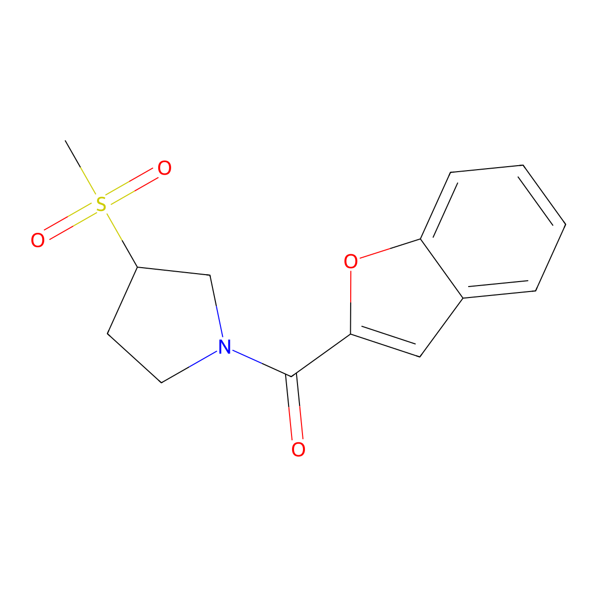 Benzofuran-2-yl(3-(methylsulfonyl)pyrrolidin-1-yl)methanone molecular structure, CAS 1448030-73-6