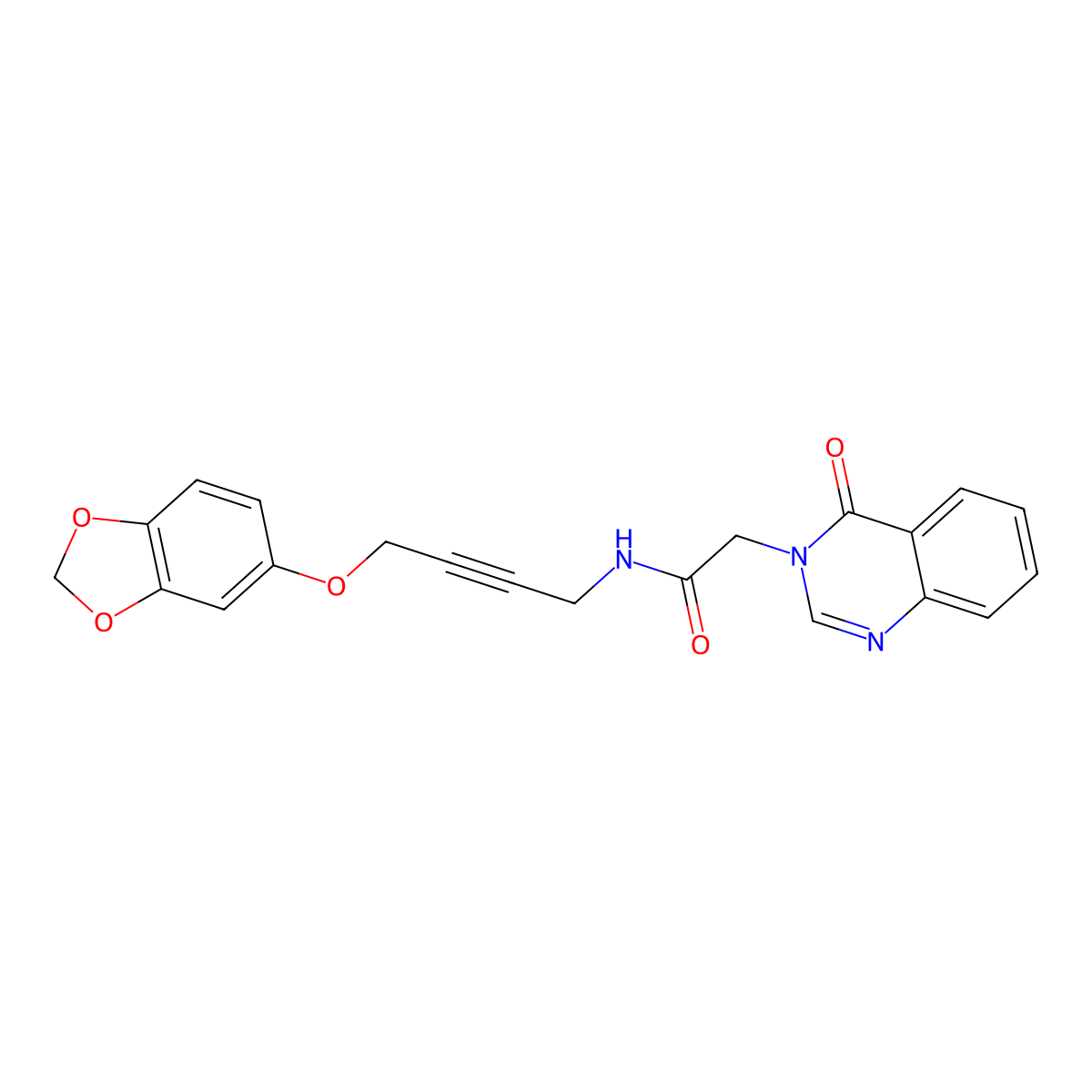 N-(4-(benzo[d][1,3]dioxol-5-yloxy)but-2-yn-1-yl)-2-(4-oxoquinazolin-3(4H)-yl)acetamide molecular structure, CAS 1448030-75-8
