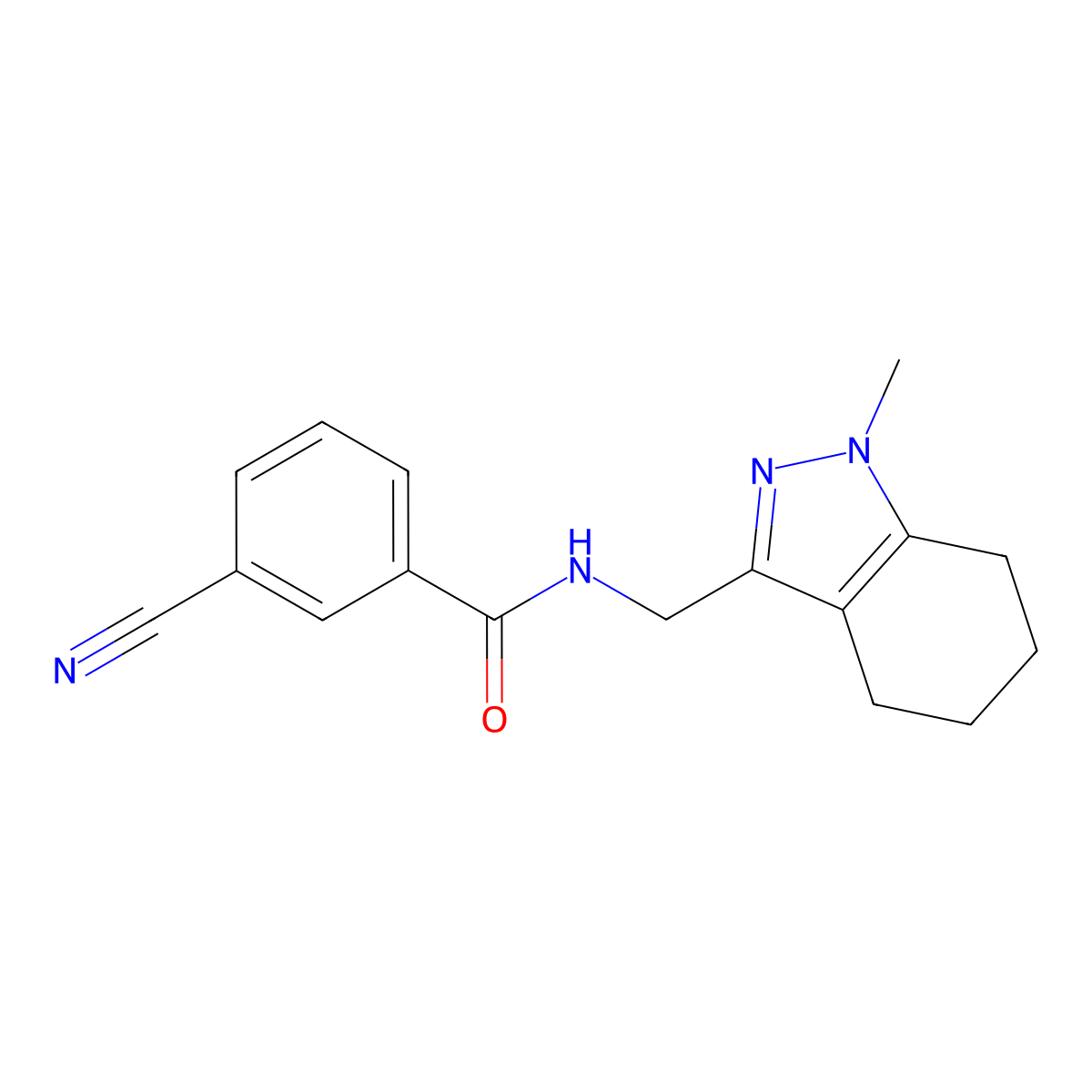3-cyano-N-[(1-methyl-4,5,6,7-tetrahydro-1H-indazol-3-yl)methyl]benzamide molecular structure, CAS 1448030-76-9