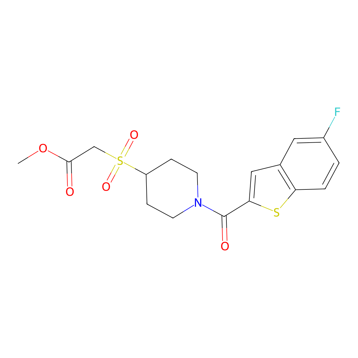 Methyl 2-((1-(5-fluorobenzo[b]thiophene-2-carbonyl)piperidin-4-yl)sulfonyl)acetate molecular structure, CAS 1448030-77-0