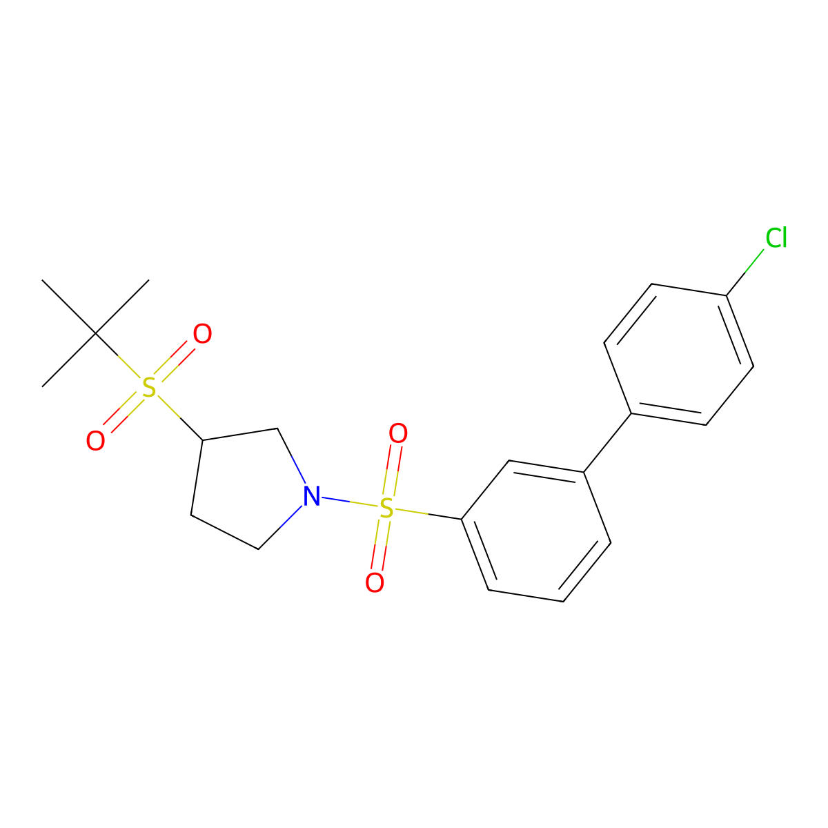 3-(Tert-butylsulfonyl)-1-((4'-chloro-[1,1'-biphenyl]-3-yl)sulfonyl)pyrrolidine molecular structure, CAS 1448030-78-1