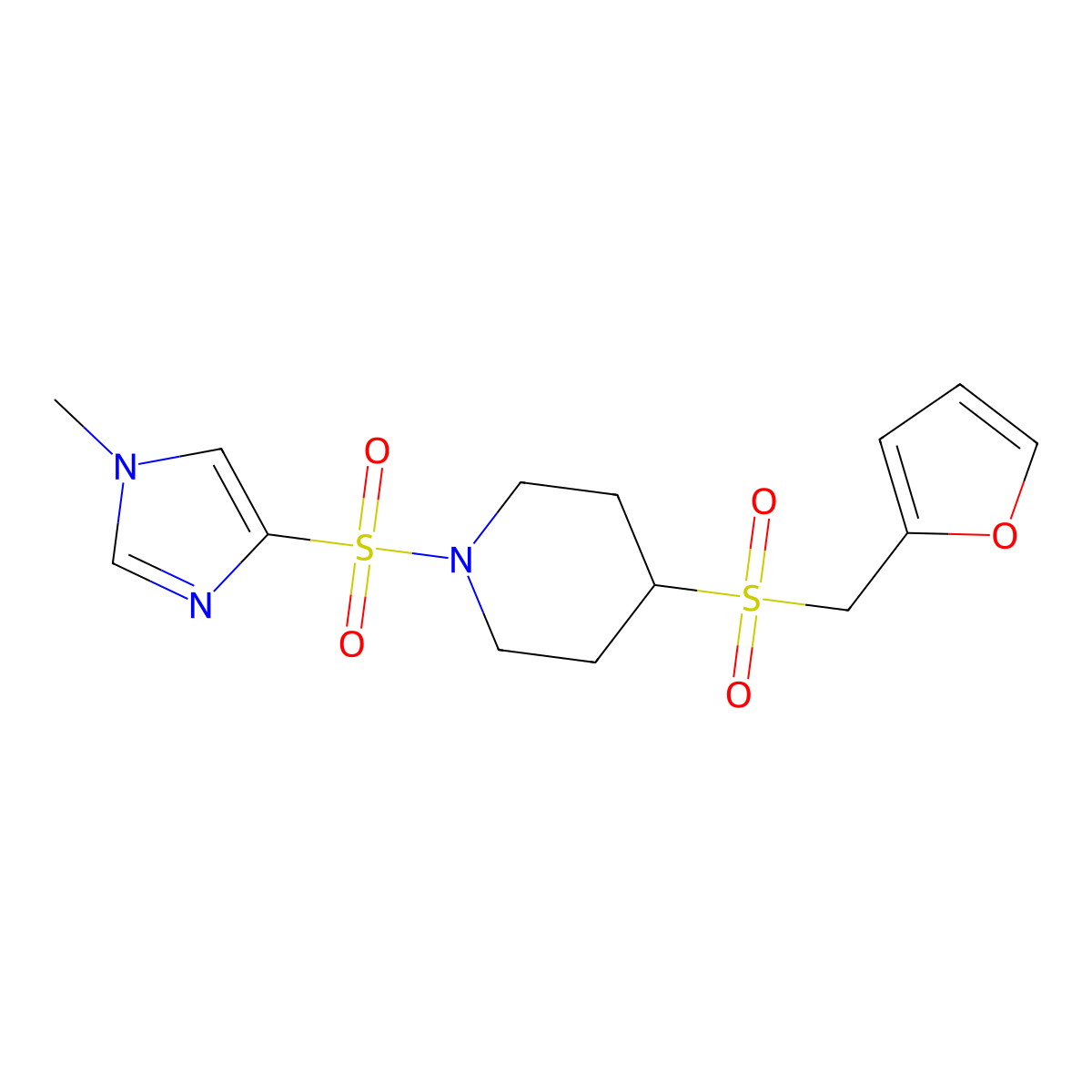 4-((furan-2-ylmethyl)sulfonyl)-1-((1-methyl-1H-imidazol-4-yl)sulfonyl)piperidine molecular structure, CAS 1448030-79-2