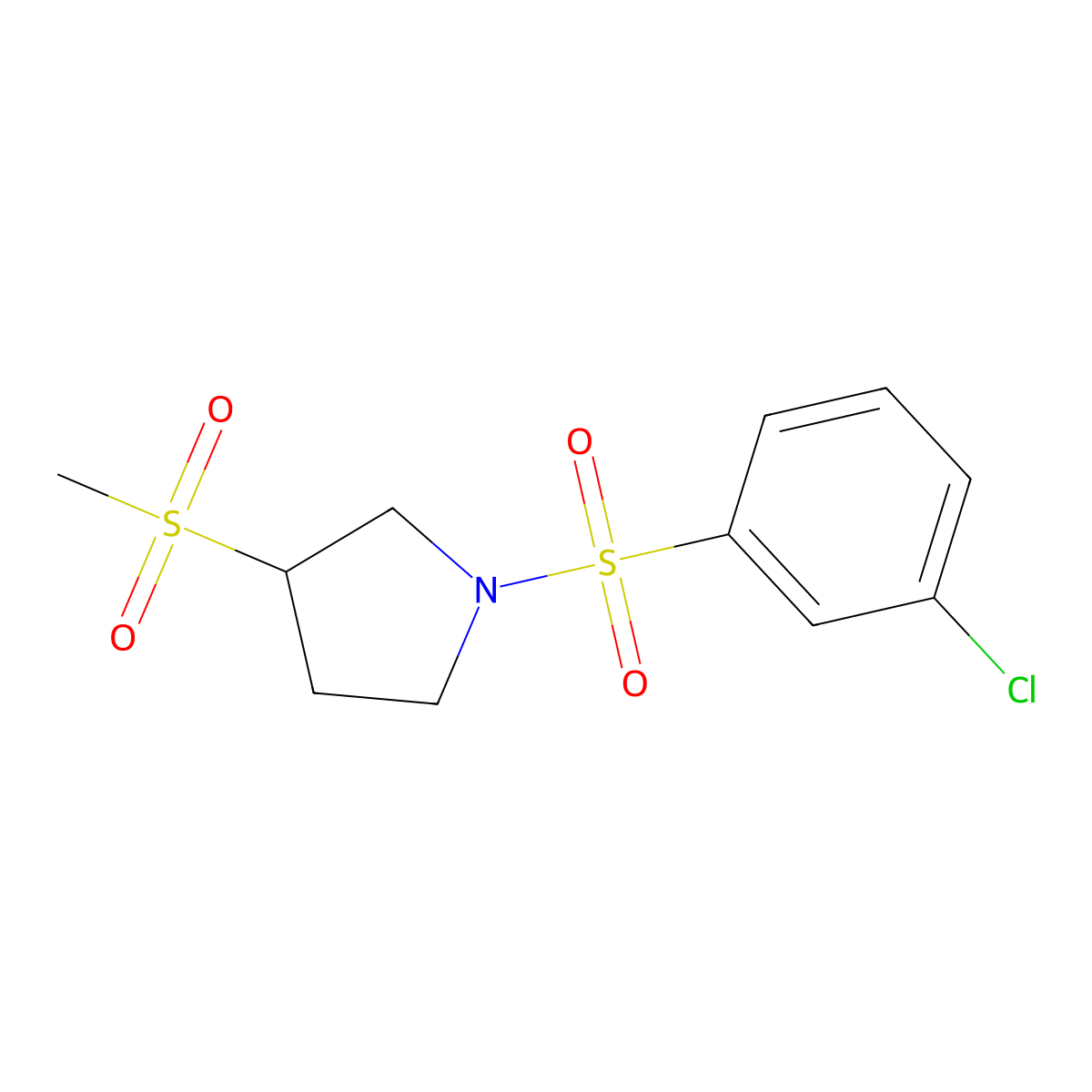 1-((3-Chlorophenyl)sulfonyl)-3-(methylsulfonyl)pyrrolidine molecular structure, CAS 1448030-84-9