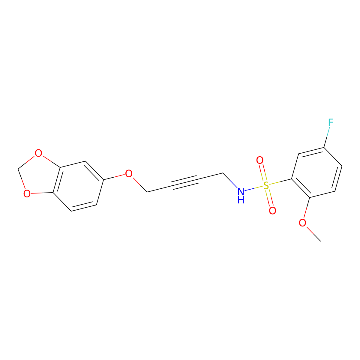 N-(4-(benzo[d][1,3]dioxol-5-yloxy)but-2-yn-1-yl)-5-fluoro-2-methoxybenzenesulfonamide molecular structure, CAS 1448030-91-8