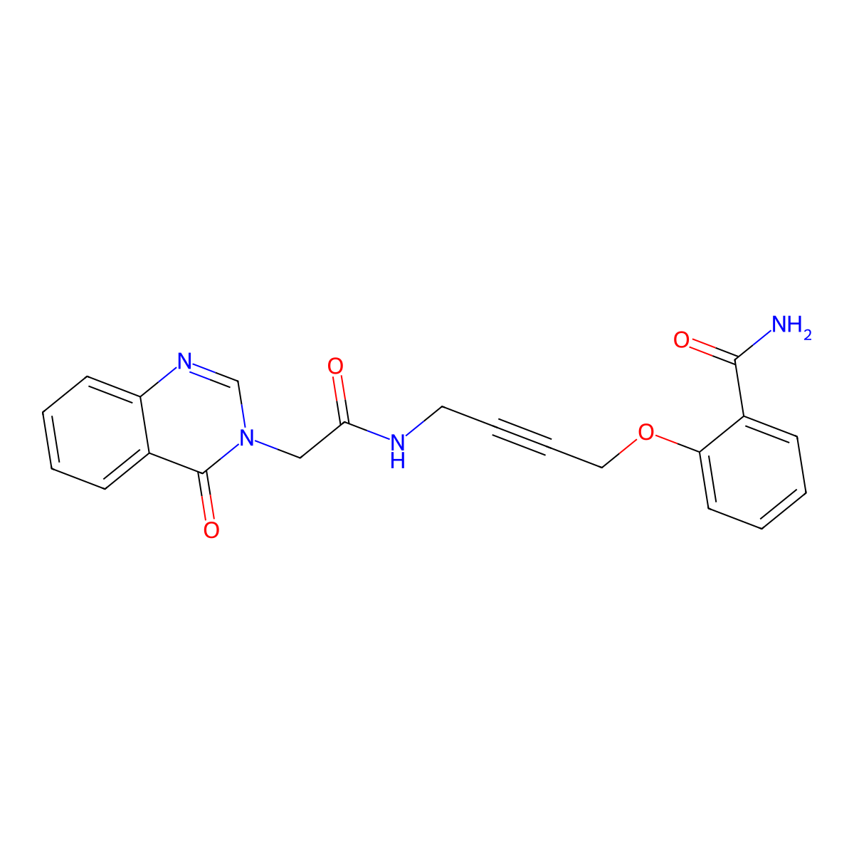 2-((4-(2-(4-oxoquinazolin-3(4H)-yl)acetamido)but-2-yn-1-yl)oxy)benzamide molecular structure, CAS 1448031-00-2