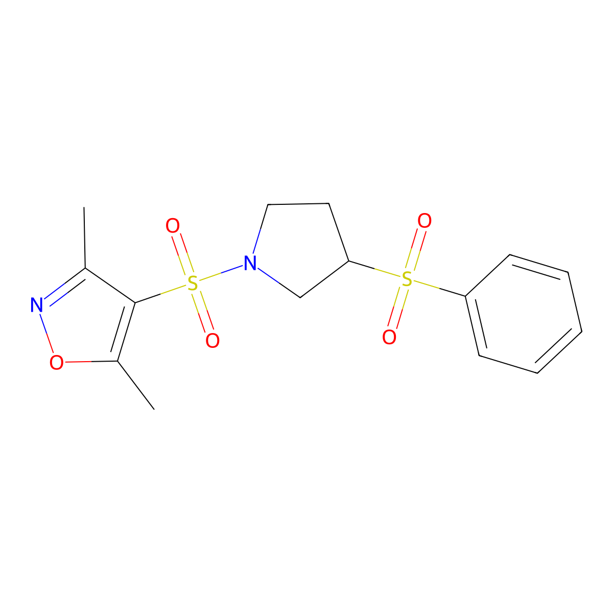 3,5-Dimethyl-4-((3-(phenylsulfonyl)pyrrolidin-1-yl)sulfonyl)isoxazole molecular structure, CAS 1448031-04-6