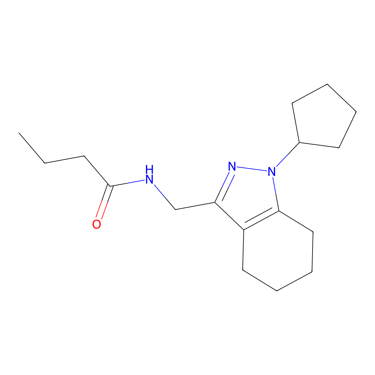 N-((1-cyclopentyl-4,5,6,7-tetrahydro-1H-indazol-3-yl)methyl)butyramide molecular structure, CAS 1448031-06-8
