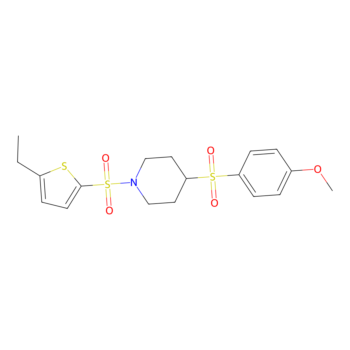 1-((5-Ethylthiophen-2-yl)sulfonyl)-4-((4-methoxyphenyl)sulfonyl)piperidine molecular structure, CAS 1448031-09-1