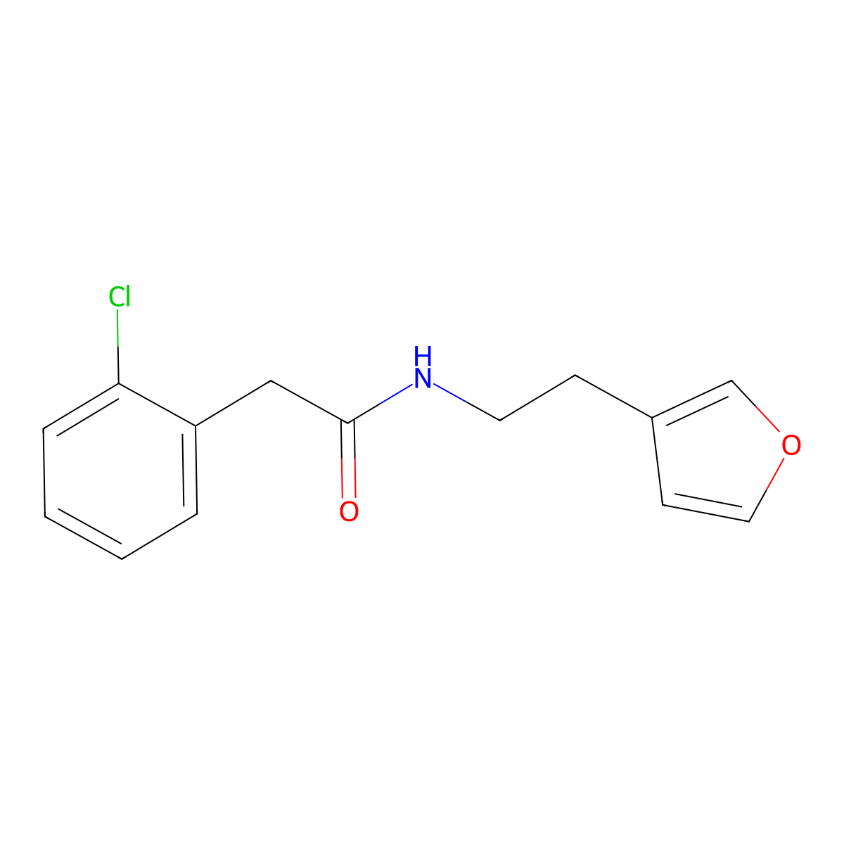 2-(2-chlorophenyl)-N-(2-(furan-3-yl)ethyl)acetamide molecular structure, CAS 1448031-18-2