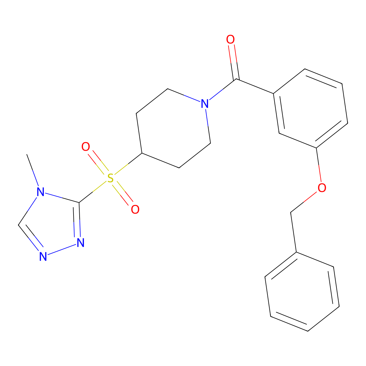 (3-(benzyloxy)phenyl)(4-((4-methyl-4H-1,2,4-triazol-3-yl)sulfonyl)piperidin-1-yl)methanone molecular structure, CAS 1448031-20-6