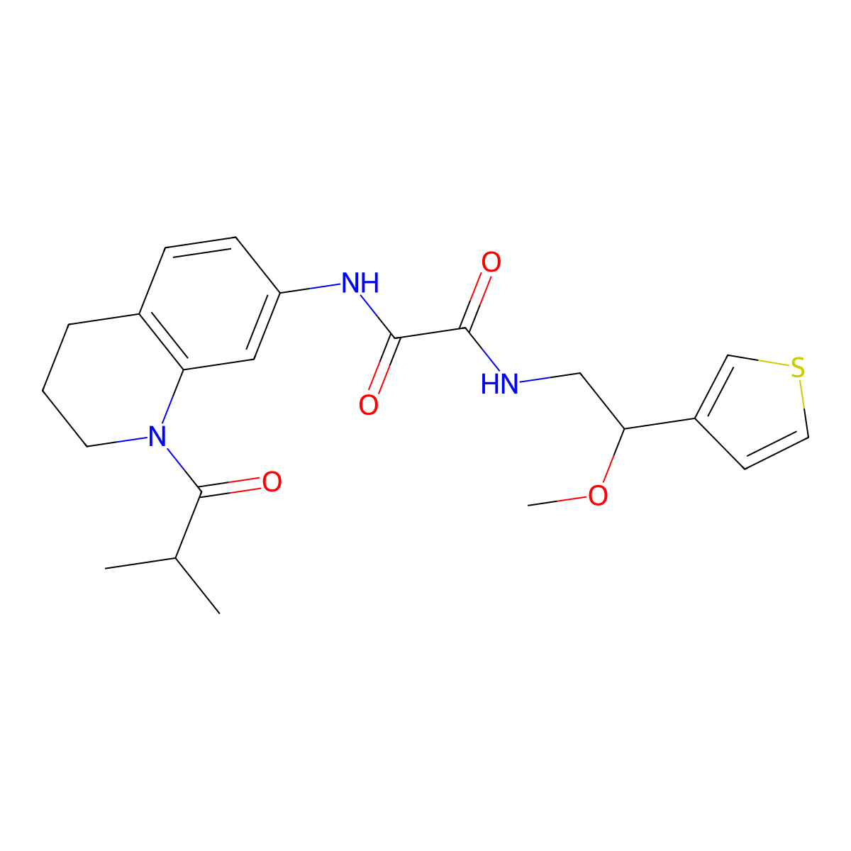 N1-(1-isobutyryl-1,2,3,4-tetrahydroquinolin-7-yl)-N2-(2-methoxy-2-(thiophen-3-yl)ethyl)oxalamide molecular structure, CAS 1448031-21-7