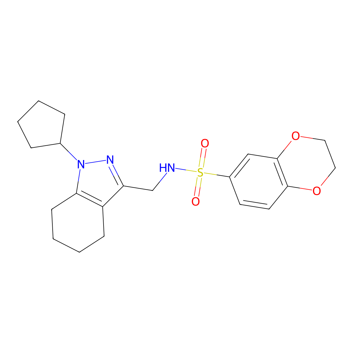 N-((1-cyclopentyl-4,5,6,7-tetrahydro-1H-indazol-3-yl)methyl)-2,3-dihydrobenzo[b][1,4]dioxine-6-sulfonamide molecular structure, CAS 1448031-24-0