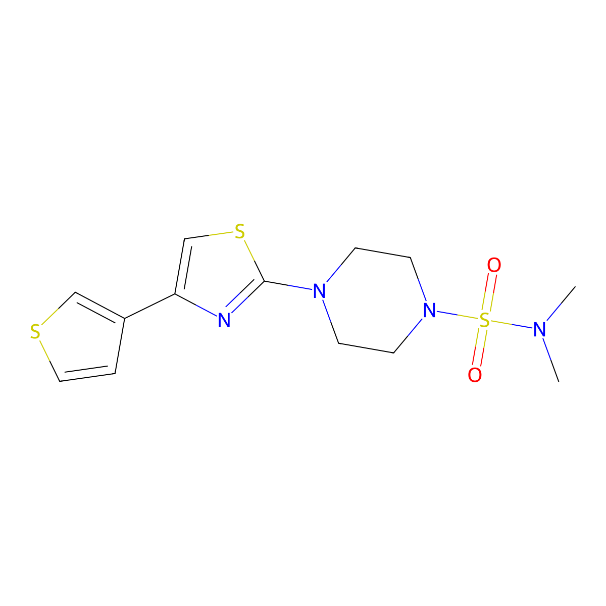 N,N-dimethyl-4-(4-(thiophen-3-yl)thiazol-2-yl)piperazine-1-sulfonamide molecular structure, CAS 1448031-26-2
