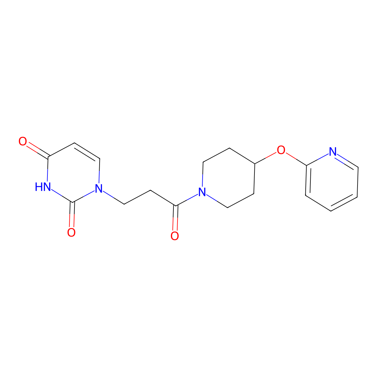 1-(3-oxo-3-(4-(pyridin-2-yloxy)piperidin-1-yl)propyl)pyrimidine-2,4(1H,3H)-dione molecular structure, CAS 1448031-27-3