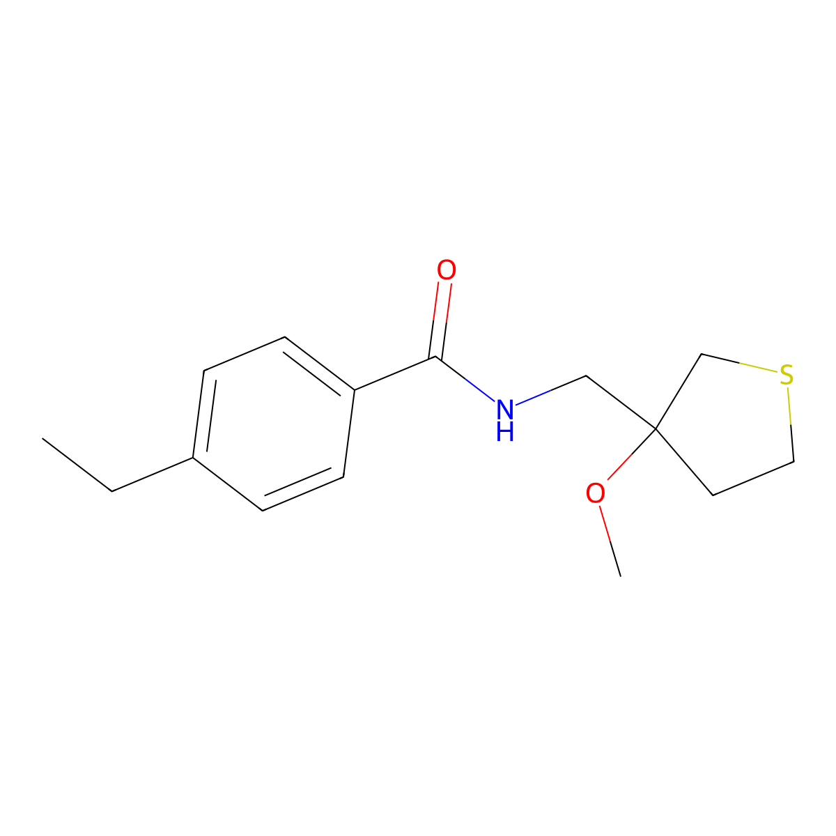 4-Ethyl-N-[(3-methoxythiolan-3-YL)methyl]benzamide molecular structure, CAS 1448031-31-9