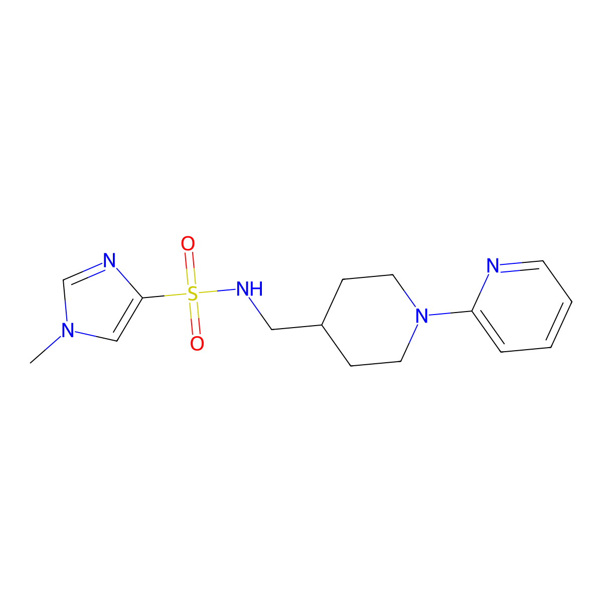 1-methyl-N-{[1-(pyridin-2-yl)piperidin-4-yl]methyl}-1H-imidazole-4-sulfonamide molecular structure, CAS 1448031-34-2