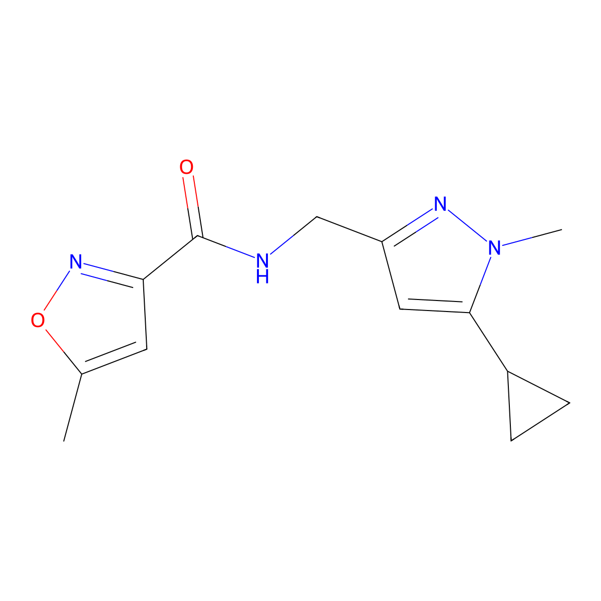 N-((5-cyclopropyl-1-methyl-1H-pyrazol-3-yl)methyl)-5-methylisoxazole-3-carboxamide molecular structure, CAS 1448031-35-3