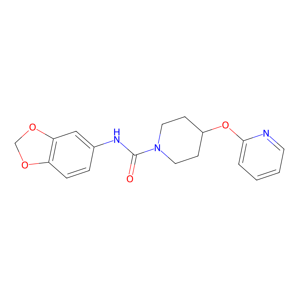 N-(benzo[d][1,3]dioxol-5-yl)-4-(pyridin-2-yloxy)piperidine-1-carboxamide molecular structure, CAS 1448031-39-7