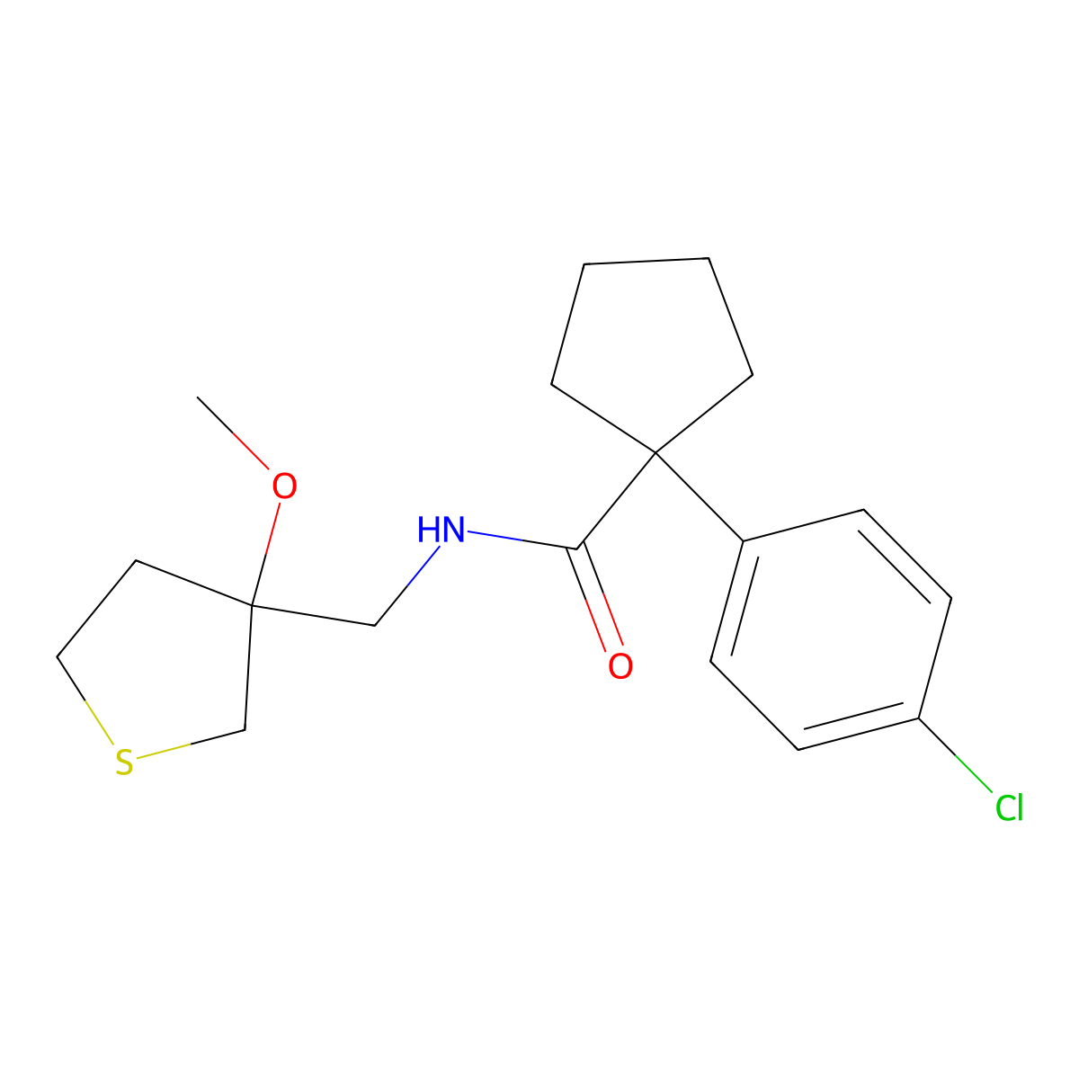 1-(4-chlorophenyl)-N-((3-methoxytetrahydrothiophen-3-yl)methyl)cyclopentanecarboxamide molecular structure, CAS 1448031-40-0