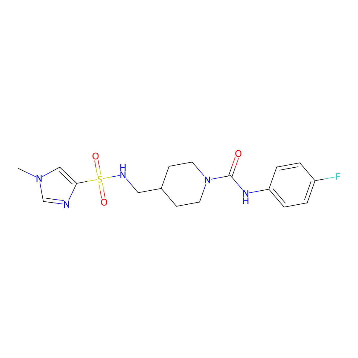 N-(4-fluorophenyl)-4-[(1-methyl-1H-imidazole-4-sulfonamido)methyl]piperidine-1-carboxamide molecular structure, CAS 1448031-42-2