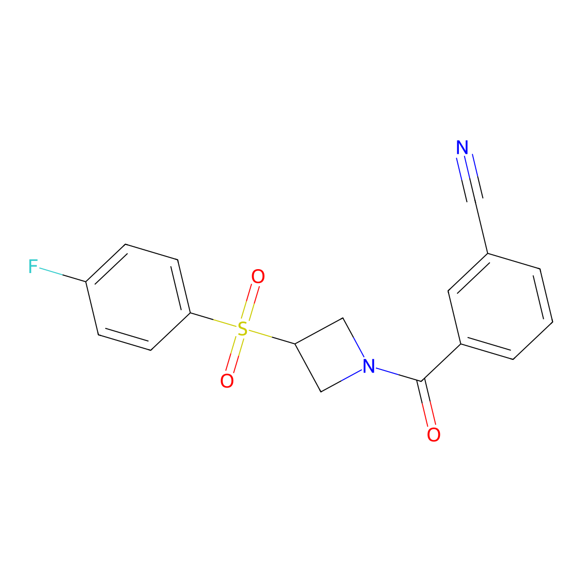 3-(3-((4-Fluorophenyl)sulfonyl)azetidine-1-carbonyl)benzonitrile molecular structure, CAS 1448031-52-4