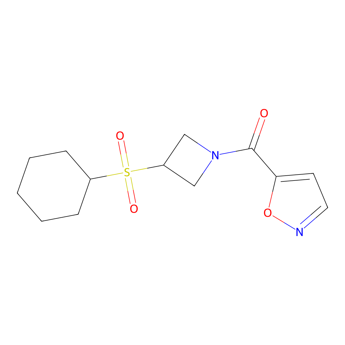 (3-(Cyclohexylsulfonyl)azetidin-1-yl)(isoxazol-5-yl)methanone molecular structure, CAS 1448033-16-6