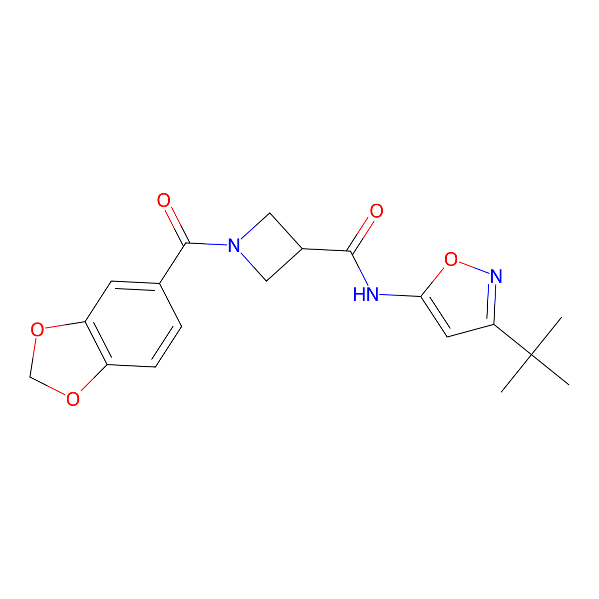 1-(benzo[d][1,3]dioxole-5-carbonyl)-N-(3-(tert-butyl)isoxazol-5-yl)azetidine-3-carboxamide molecular structure, CAS 1448033-19-9