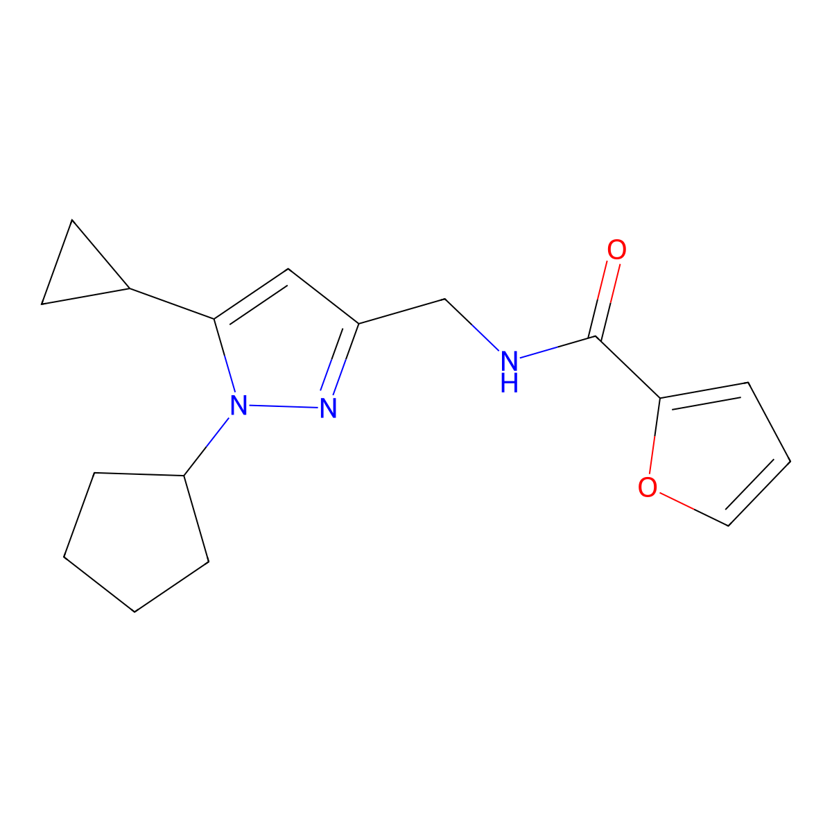 N-[(1-cyclopentyl-5-cyclopropyl-1H-pyrazol-3-yl)methyl]furan-2-carboxamide molecular structure, CAS 1448033-21-3