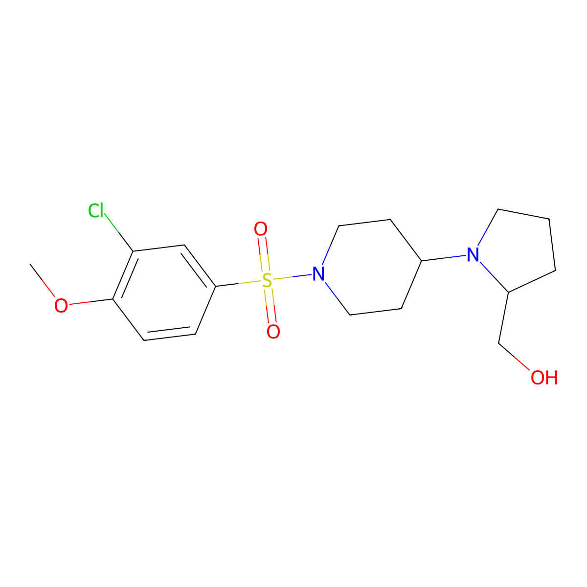 (1-(1-((3-Chloro-4-methoxyphenyl)sulfonyl)piperidin-4-yl)pyrrolidin-2-yl)methanol molecular structure, CAS 1448033-22-4