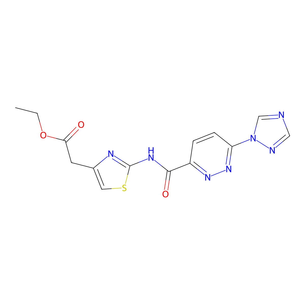 ethyl 2-(2-(6-(1H-1,2,4-triazol-1-yl)pyridazine-3-carboxamido)thiazol-4-yl)acetate molecular structure, CAS 1448033-26-8