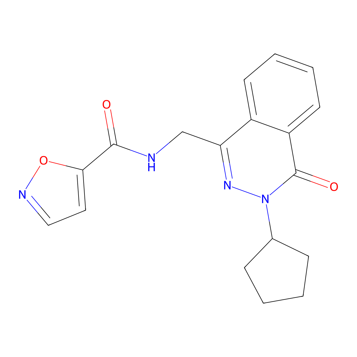 N-((3-cyclopentyl-4-oxo-3,4-dihydrophthalazin-1-yl)methyl)isoxazole-5-carboxamide molecular structure, CAS 1448033-27-9