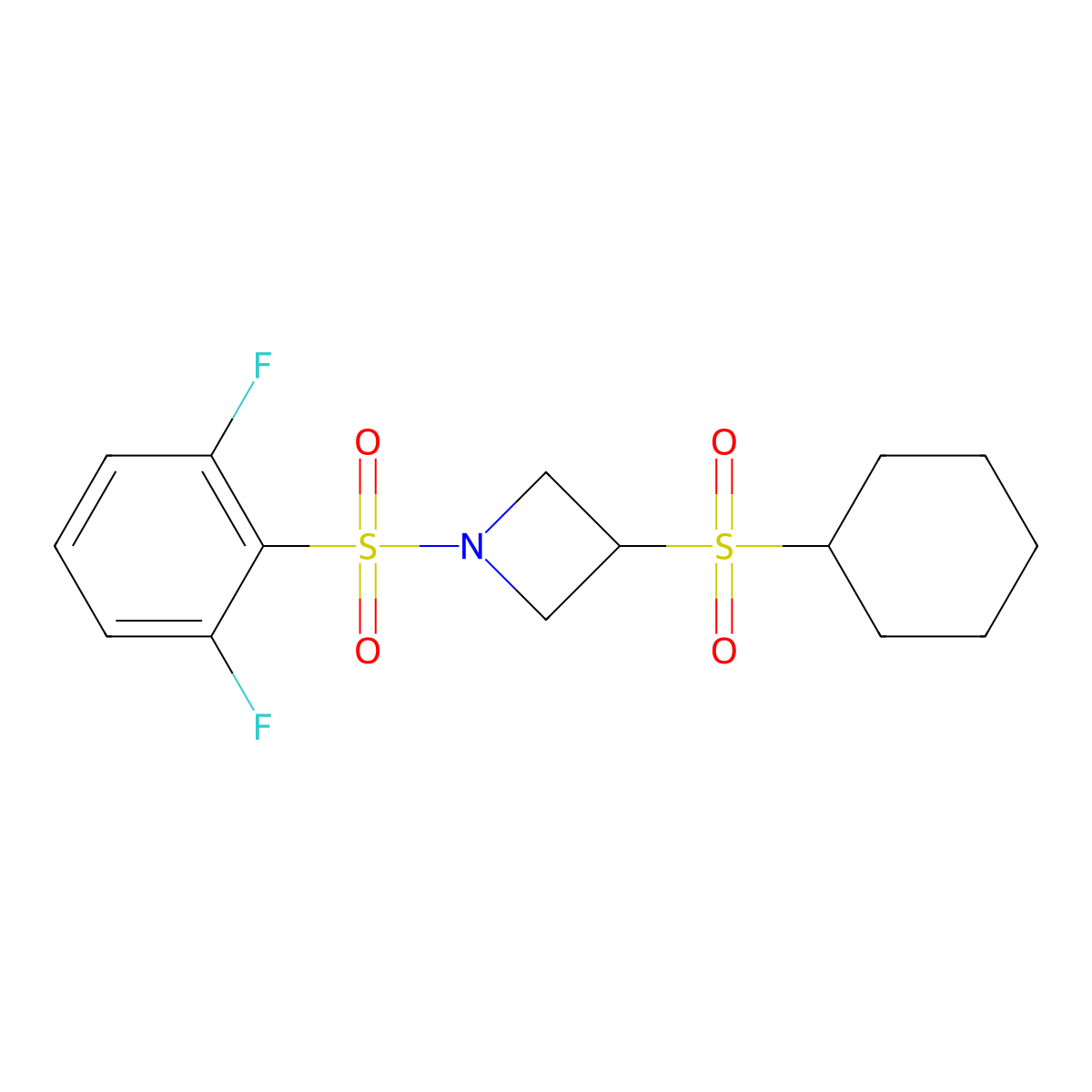 3-(Cyclohexylsulfonyl)-1-((2,6-difluorophenyl)sulfonyl)azetidine molecular structure, CAS 1448033-29-1