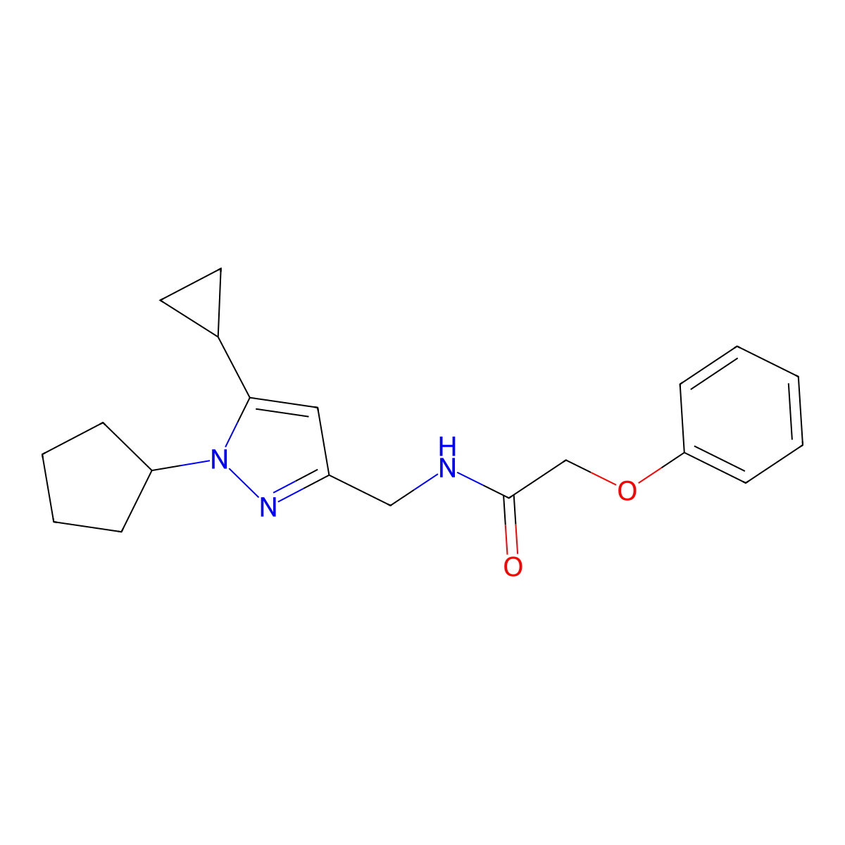 N-[(1-cyclopentyl-5-cyclopropyl-1H-pyrazol-3-yl)methyl]-2-phenoxyacetamide molecular structure, CAS 1448033-33-7